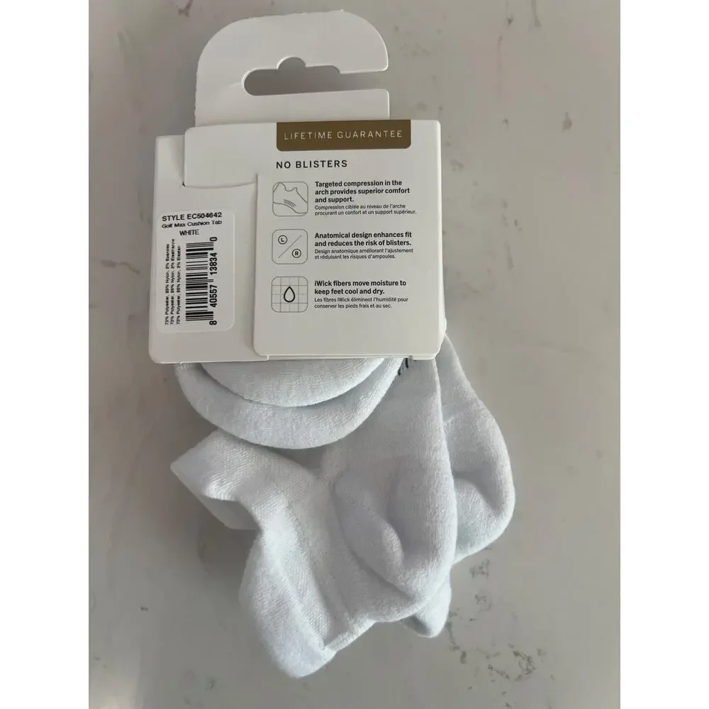 FEETURES GOLF MAZ CUSHION NO SHOW TAB SOCKS UNISEX WHITE NEW